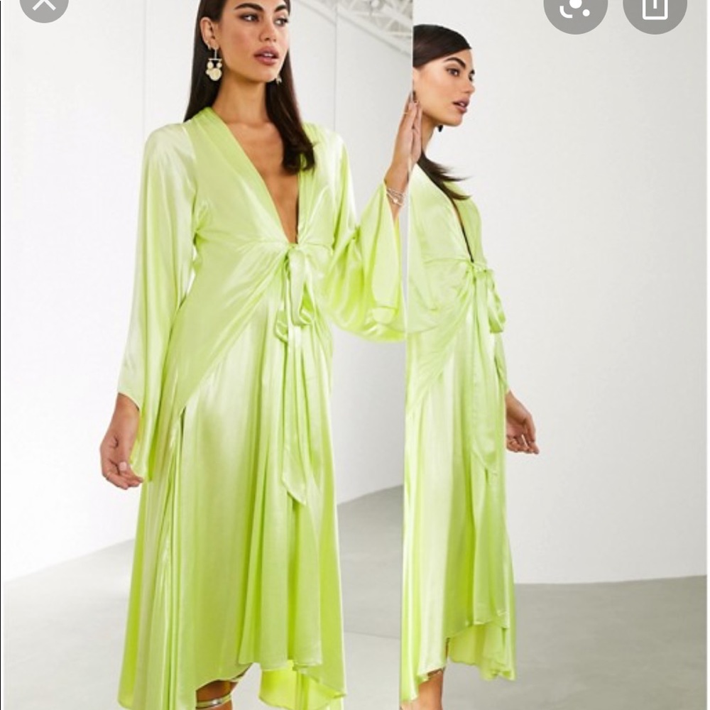 ASOS kimono silky lime green dress 0
